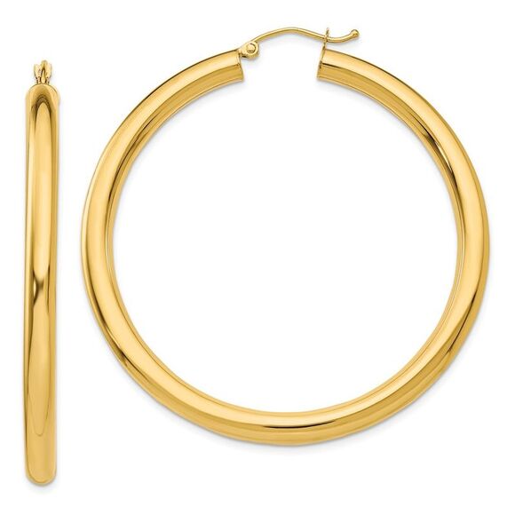 4mm 14k Yellow Gold Classic Round Hoop Earrings 50mm (1 7/8 Inch)